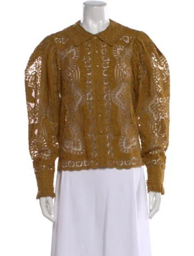 Pre-owned Ulla Johnson Lace Pattern Long Sleeve Blouse In Yellow