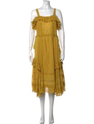 Pre-owned Ulla Johnson Lace Pattern Midi Length Dress In Yellow