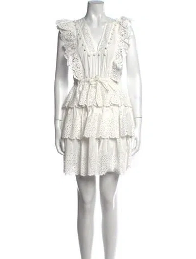 Pre-owned Ulla Johnson Lace Pattern Mini Dress In White