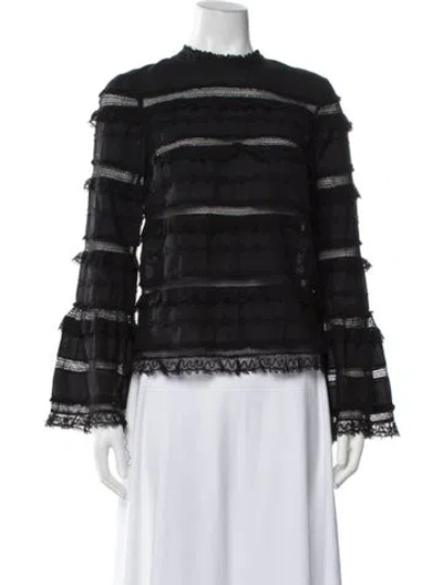 Pre-owned Ulla Johnson Lace Pattern Mock Neck Blouse In Black