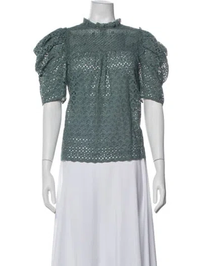 Pre-owned Ulla Johnson Lace Pattern Mock Neck Blouse In Blue/green