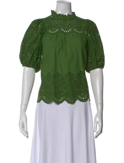 Pre-owned Ulla Johnson Lace Pattern Mock Neck Blouse In Green