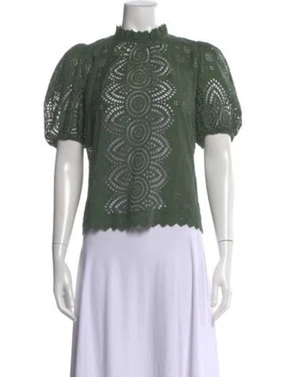 Pre-owned Ulla Johnson Lace Pattern Mock Neck Blouse In Green