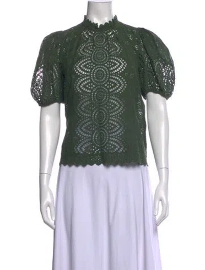 Pre-owned Ulla Johnson Lace Pattern Mock Neck Blouse In Green