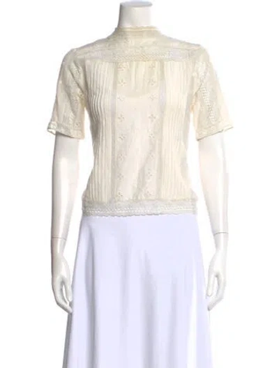 Pre-owned Ulla Johnson Lace Pattern Mock Neck Blouse In Neutral