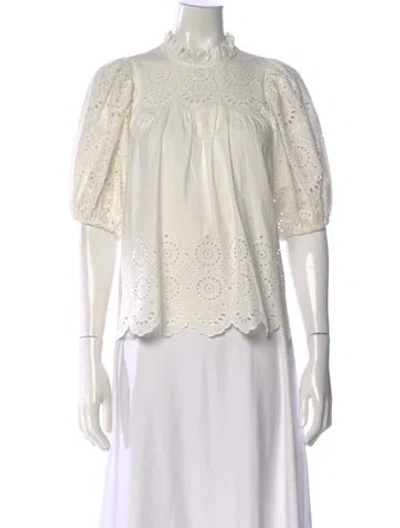 Pre-owned Ulla Johnson Lace Pattern Mock Neck Blouse In Neutral