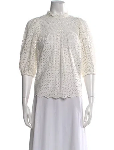 Pre-owned Ulla Johnson Lace Pattern Mock Neck Blouse In White