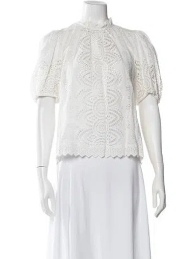 Pre-owned Ulla Johnson Lace Pattern Mock Neck Blouse In White
