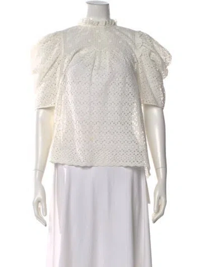Pre-owned Ulla Johnson Lace Pattern Mock Neck Blouse In White