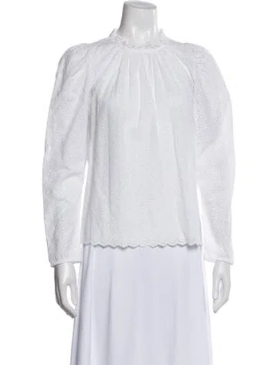 Pre-owned Ulla Johnson Lace Pattern Mock Neck Blouse In White
