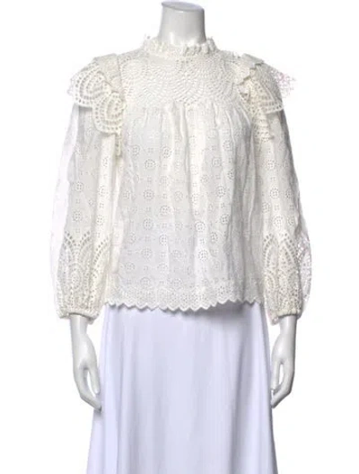 Pre-owned Ulla Johnson Lace Pattern Mock Neck Blouse In White