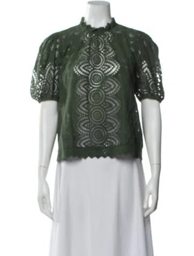 Pre-owned Ulla Johnson Lace Pattern Mock Neck Top In Black
