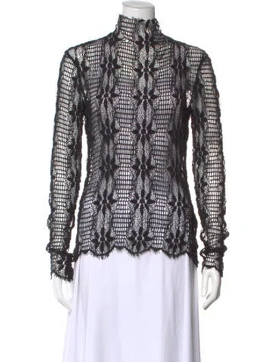 Pre-owned Ulla Johnson Lace Pattern Mock Neck Top In Black