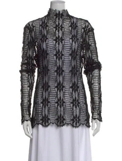 Pre-owned Ulla Johnson Lace Pattern Mock Neck Top In Black