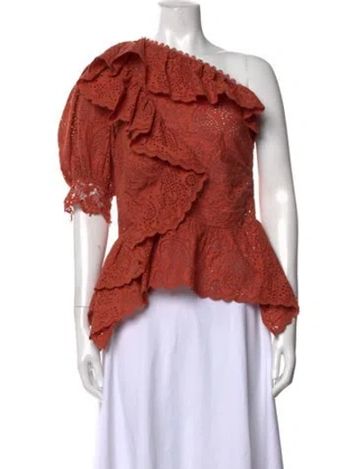 Pre-owned Ulla Johnson Lace Pattern One-shoulder Blouse In Orange