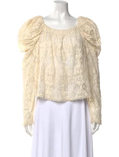 Pre-owned Ulla Johnson Lace Pattern Scoop Neck Blouse In Neutral