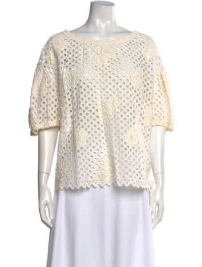 Pre-owned Ulla Johnson Lace Pattern Scoop Neck Blouse In Neutrals