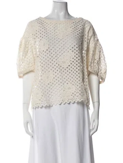 Pre-owned Ulla Johnson Lace Pattern Scoop Neck Blouse In White