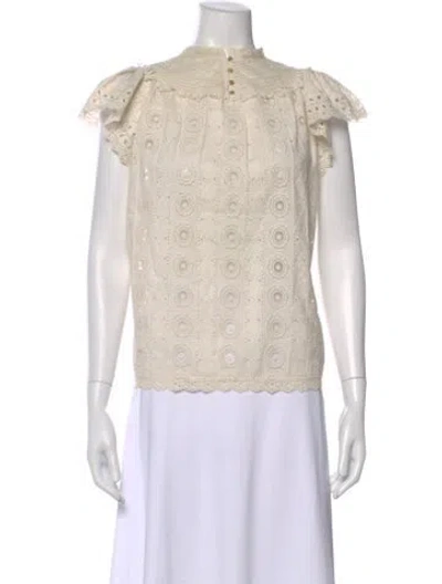 Pre-owned Ulla Johnson Lace Pattern Short Sleeve Blouse In Neutral