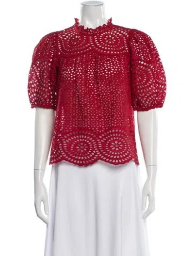 Pre-owned Ulla Johnson Lace Pattern Short Sleeve Blouse In Red