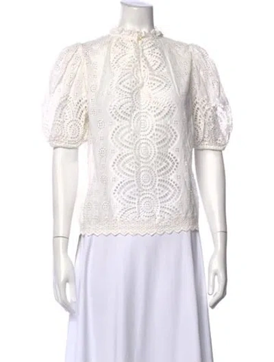 Pre-owned Ulla Johnson Lace Pattern Short Sleeve Blouse In White