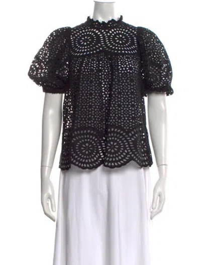 Pre-owned Ulla Johnson Lace Pattern Short Sleeve Top In Black