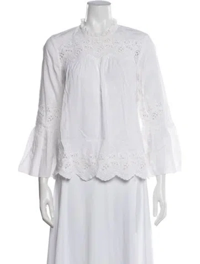Pre-owned Ulla Johnson Lace Pattern Three-quarter Sleeve Blouse In White