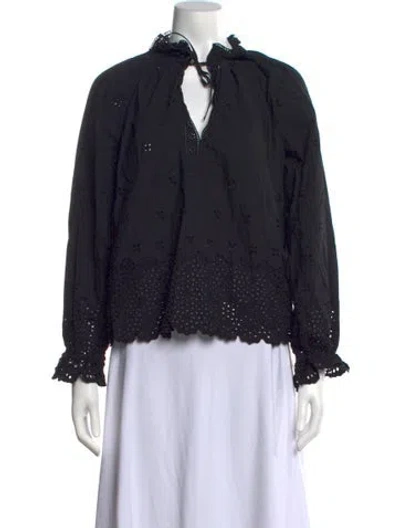 Pre-owned Ulla Johnson Lace Pattern Tie Neck Blouse In Black