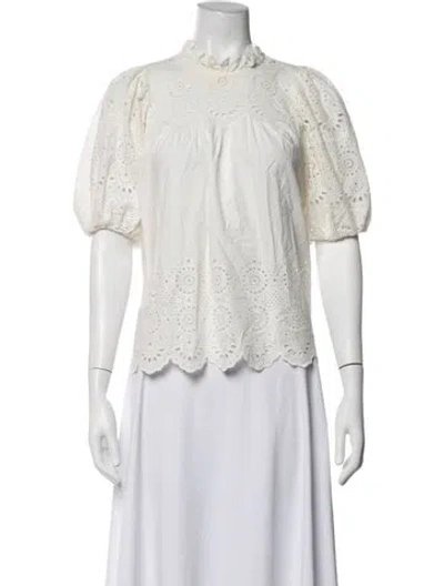 Pre-owned Ulla Johnson Lace Pattern Tie Neck Blouse In Neutrals