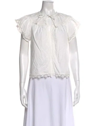 Pre-owned Ulla Johnson Lace Pattern Tie Neck Blouse In White