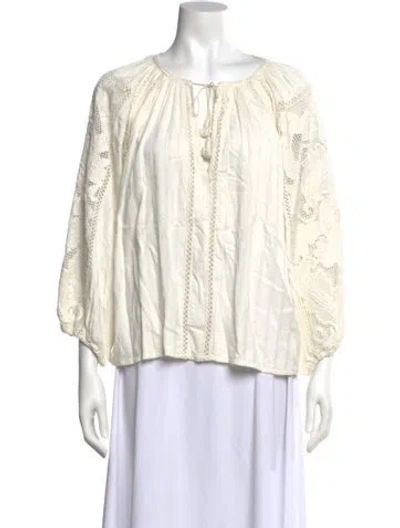 Pre-owned Ulla Johnson Lace Pattern Tie Neck Blouse In White