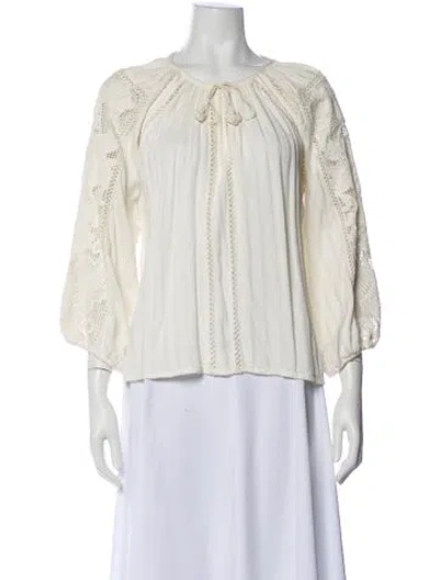 Pre-owned Ulla Johnson Lace Pattern Tie Neck Blouse In White