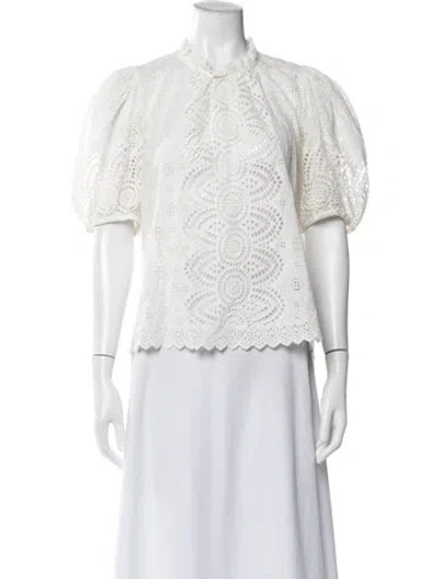 Pre-owned Ulla Johnson Lace Pattern Tie Neck Blouse In White