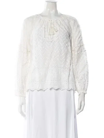 Pre-owned Ulla Johnson Lace Pattern Tie Neck Blouse In White