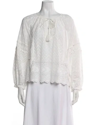 Pre-owned Ulla Johnson Lace Pattern Tie Neck Blouse In White