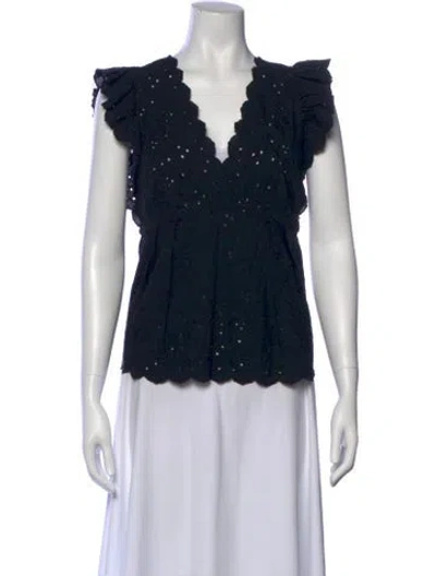 Pre-owned Ulla Johnson Lace Pattern V-neck Blouse In Black