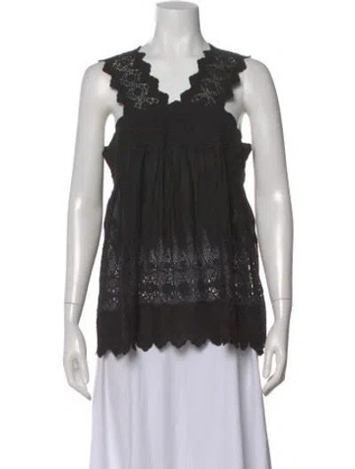 Pre-owned Ulla Johnson Lace Pattern V-neck Blouse In Black