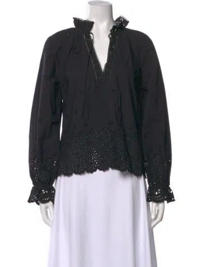 Pre-owned Ulla Johnson Lace Pattern V-neck Blouse In Black