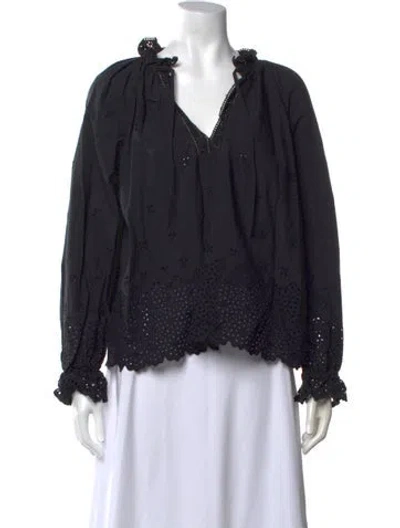 Pre-owned Ulla Johnson Lace Pattern V-neck Blouse In Black