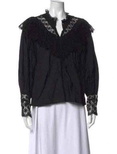 Pre-owned Ulla Johnson Lace Pattern V-neck Blouse In Black