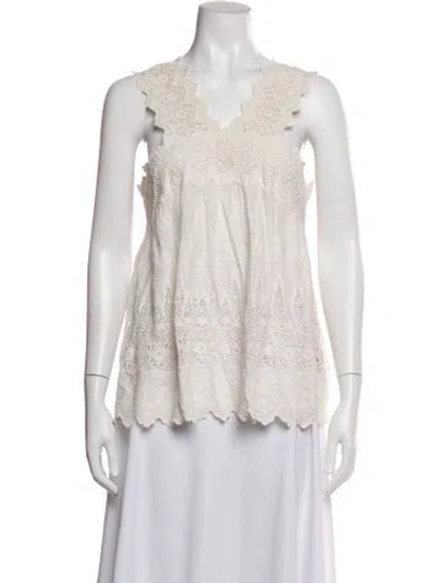 Pre-owned Ulla Johnson Lace Pattern V-neck Blouse In Neutrals