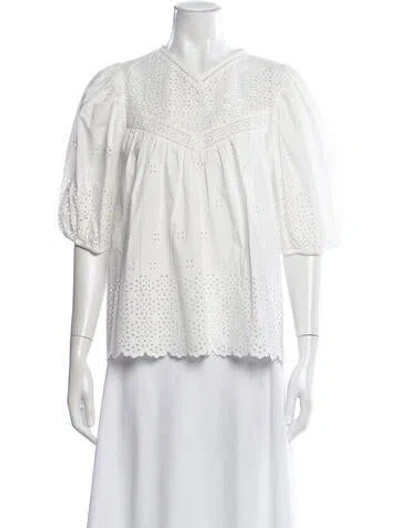 Pre-owned Ulla Johnson Lace Pattern V-neck Blouse In White