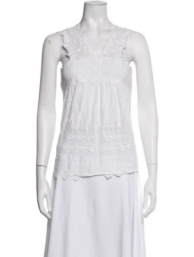 Pre-owned Ulla Johnson Lace Pattern V-neck Blouse In White