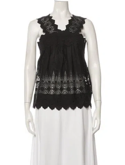 Pre-owned Ulla Johnson Lace Pattern V-neck Top In Black