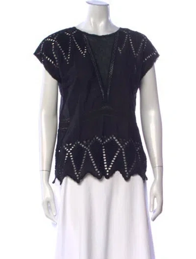 Pre-owned Ulla Johnson Lace Pattern V-neck Top In Black