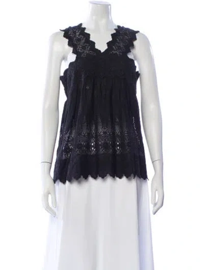 Pre-owned Ulla Johnson Lace Pattern V-neck Top In Blue