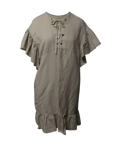 Ulla Johnson Lace Up Ruched Dress In Beige Tencel In Gray