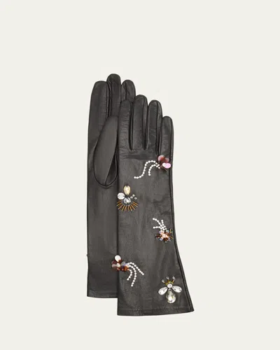 Ulla Johnson Laetitia Embellished Leather Gloves In Black