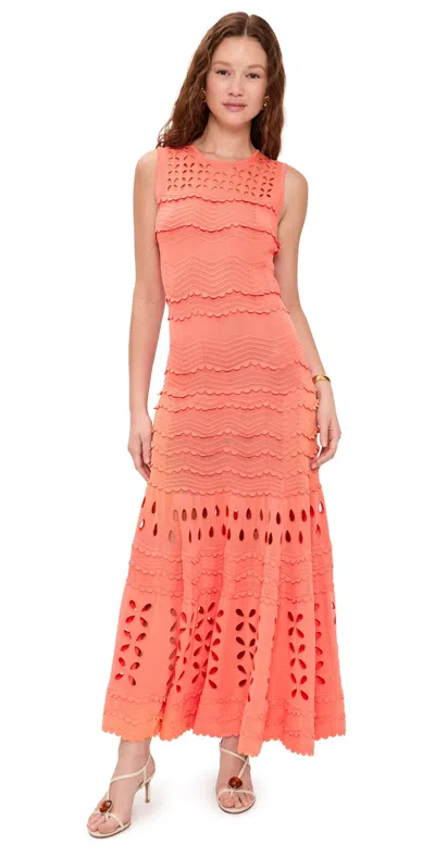 Ulla Johnson Lakshmi Eyelet Knit Dress Coral Peony In Multi