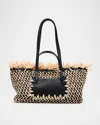 Ulla Johnson Lali Small Fringed Woven Raffia Tote Bag In Black